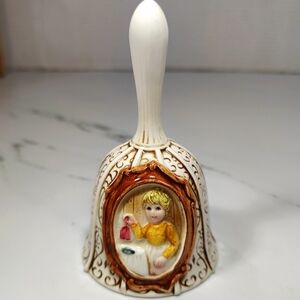 Vintage Porcelain Figural Bell Victorian Child Cameo Collectible Scrollwork